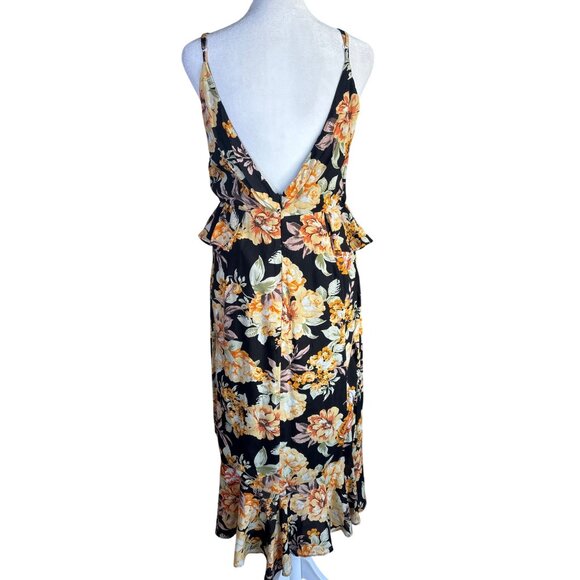 BARDOT Dress Black‎ Hi-lo Hem Spaghetti Strap Midi Party Faux Wrap Flounce Small - Picture 7 of 13